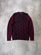 F/W 2009 Gucci Cashmere V-Neck Animal Print Sweater Burgundy Black Unisex - XL