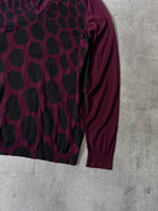 F/W 2009 Gucci Cashmere V-Neck Animal Print Sweater Burgundy Black Unisex - XL