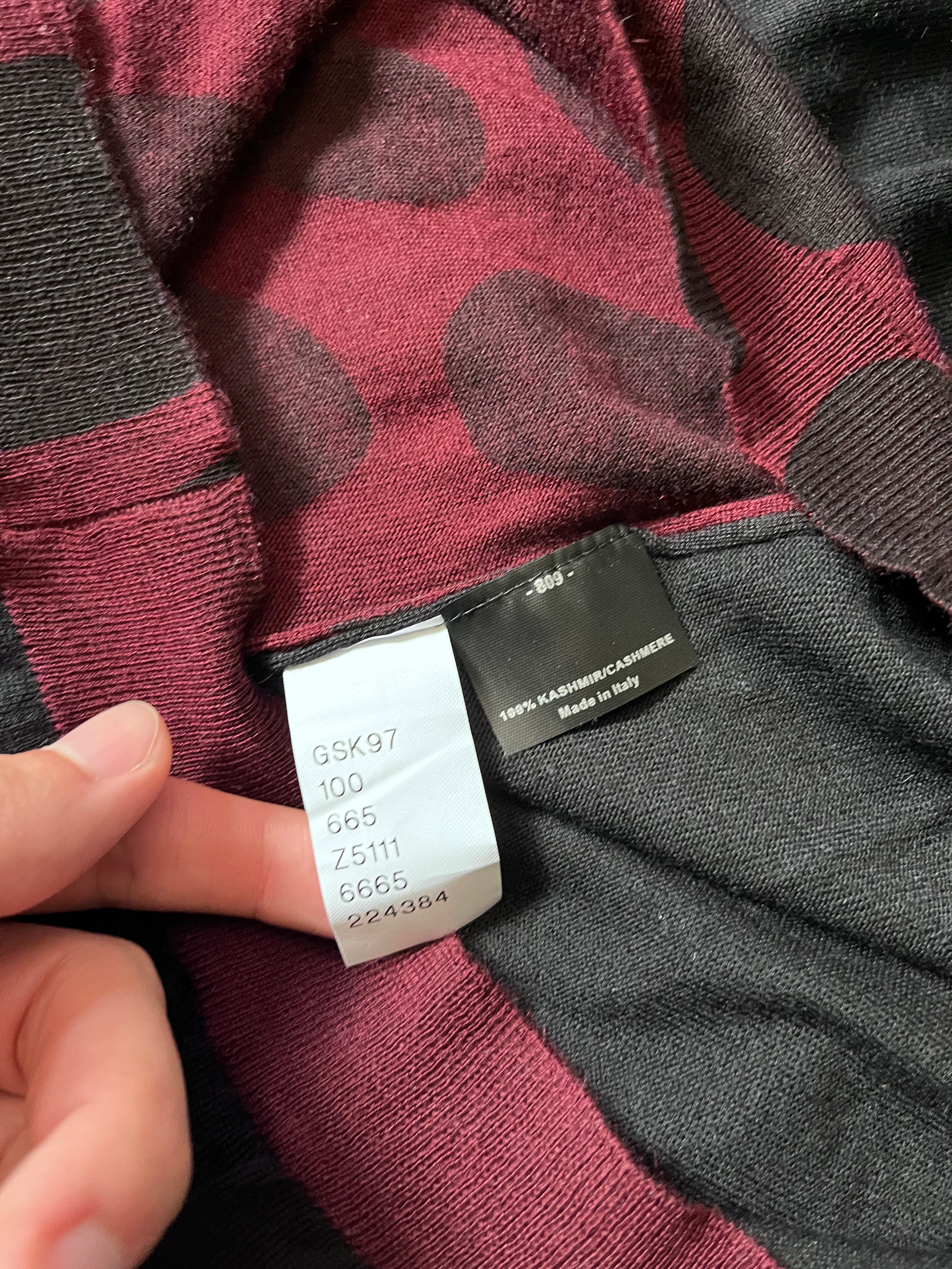 F/W 2009 Gucci Cashmere V-Neck Animal Print Sweater Burgundy Black Unisex - XL