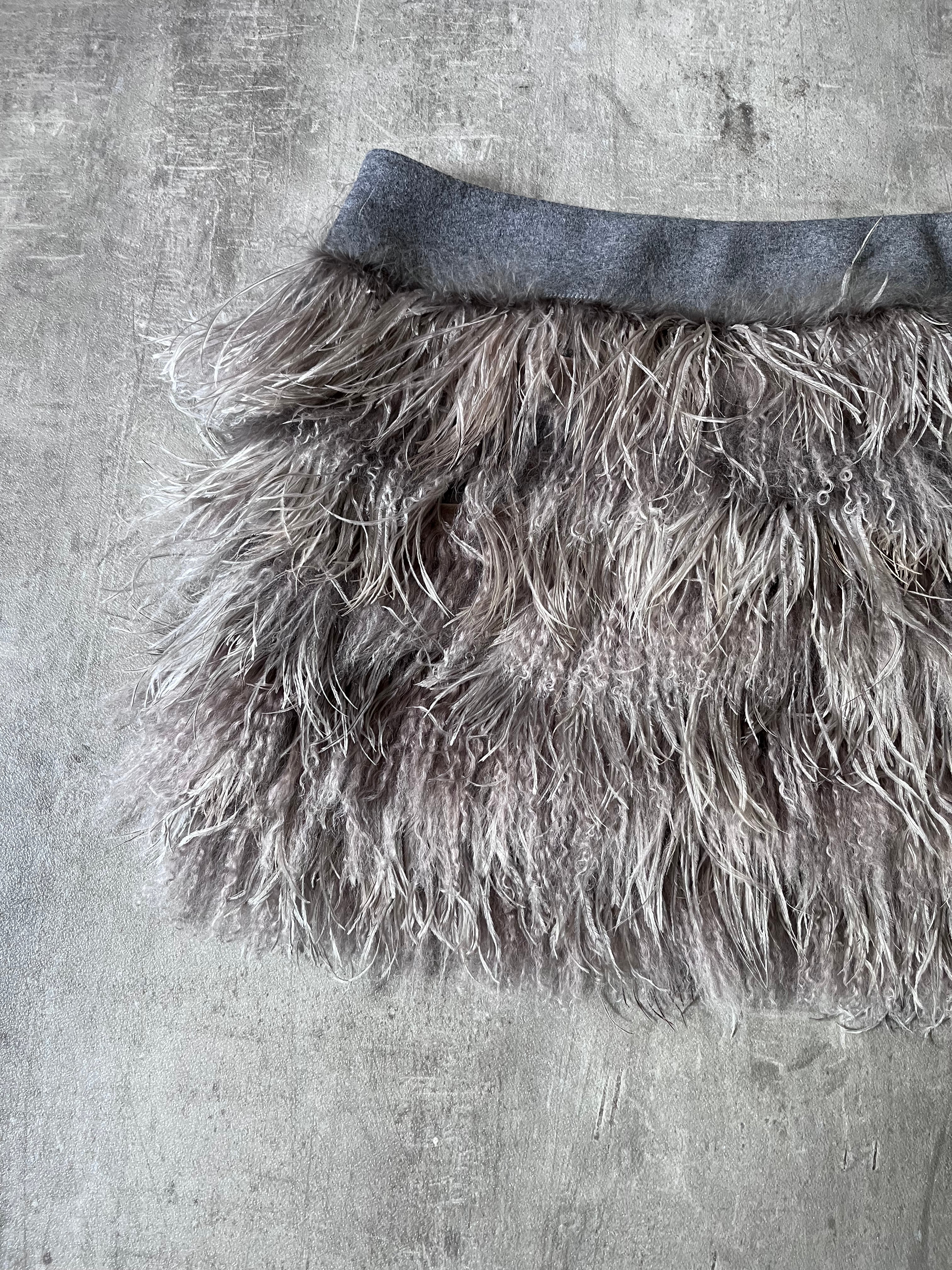 Brunello Cucinelli Ostrich Feather Mini Skirt Grey Women - XL