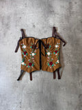 F/W 2002 Dolce & Gabbana Corduroy Embroidery Flower Corset Brown Women - L