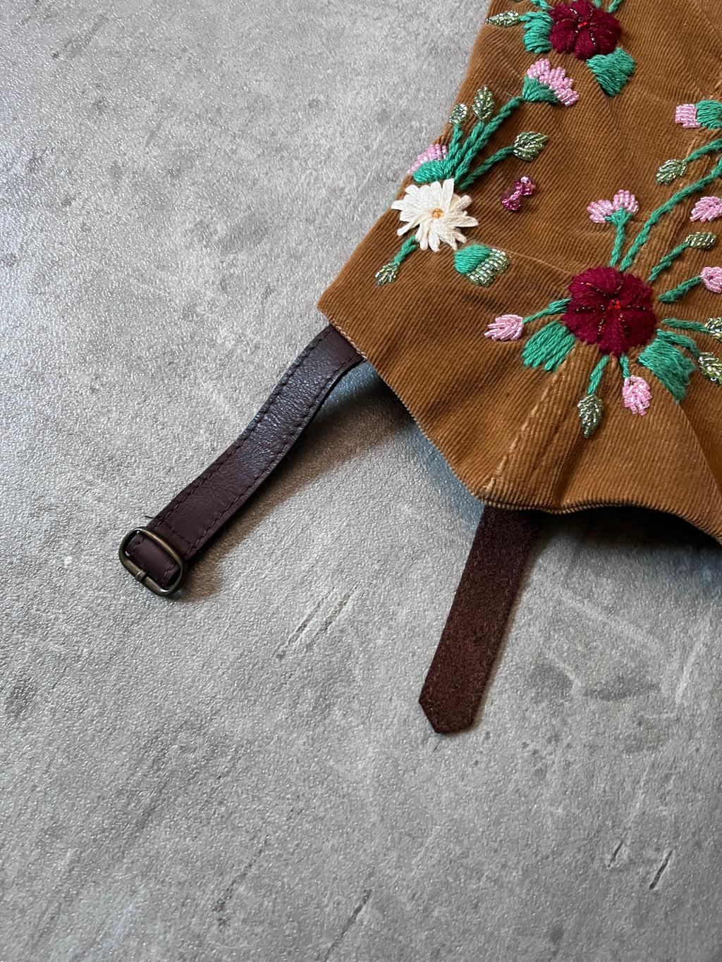 F/W 2002 Dolce & Gabbana Corduroy Embroidery Flower Corset Brown Women - L