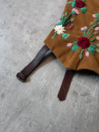 F/W 2002 Dolce & Gabbana Corduroy Embroidery Flower Corset Brown Women - L