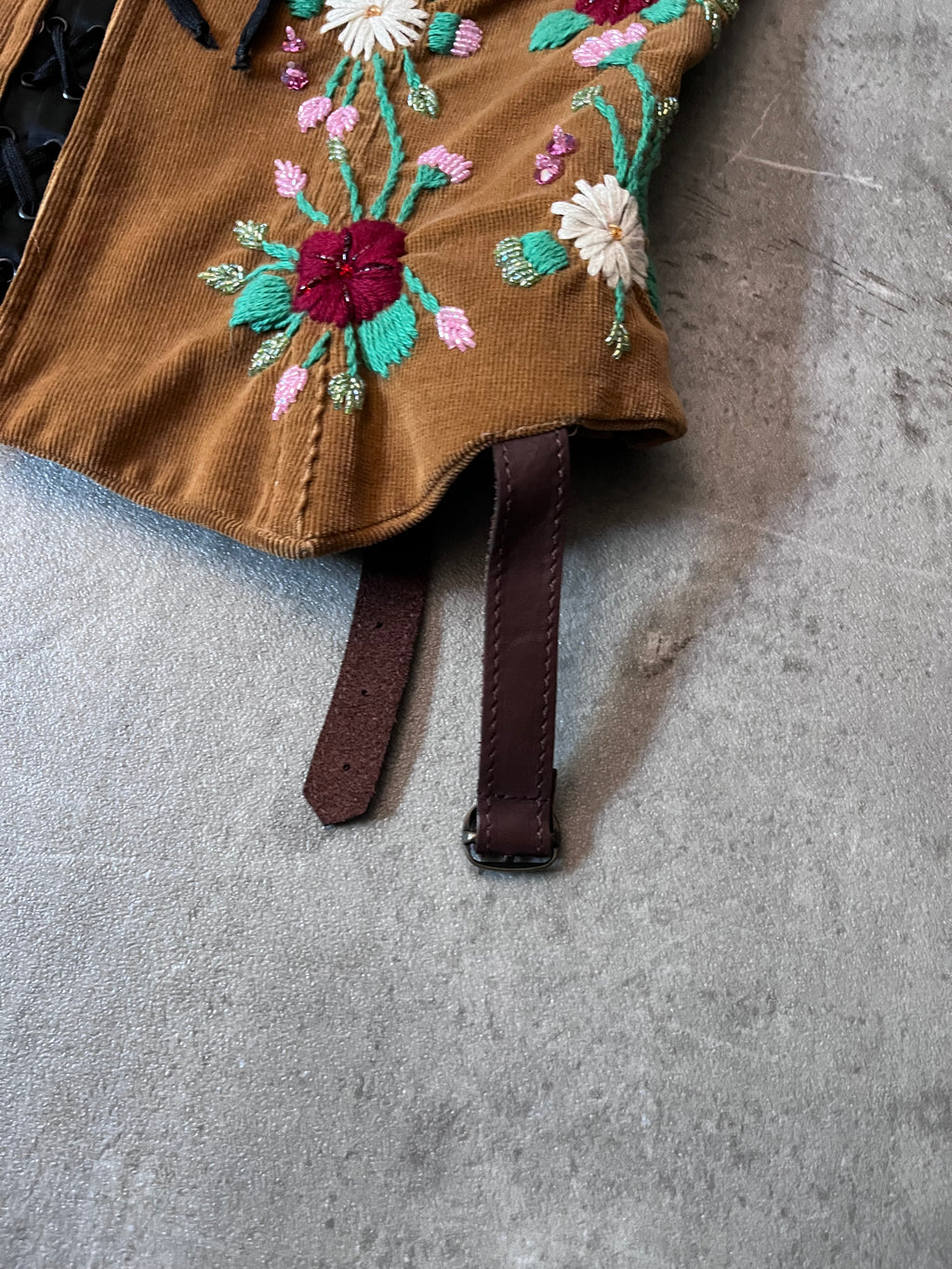 F/W 2002 Dolce & Gabbana Corduroy Embroidery Flower Corset Brown Women - L