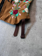F/W 2002 Dolce & Gabbana Corduroy Embroidery Flower Corset Brown Women - L