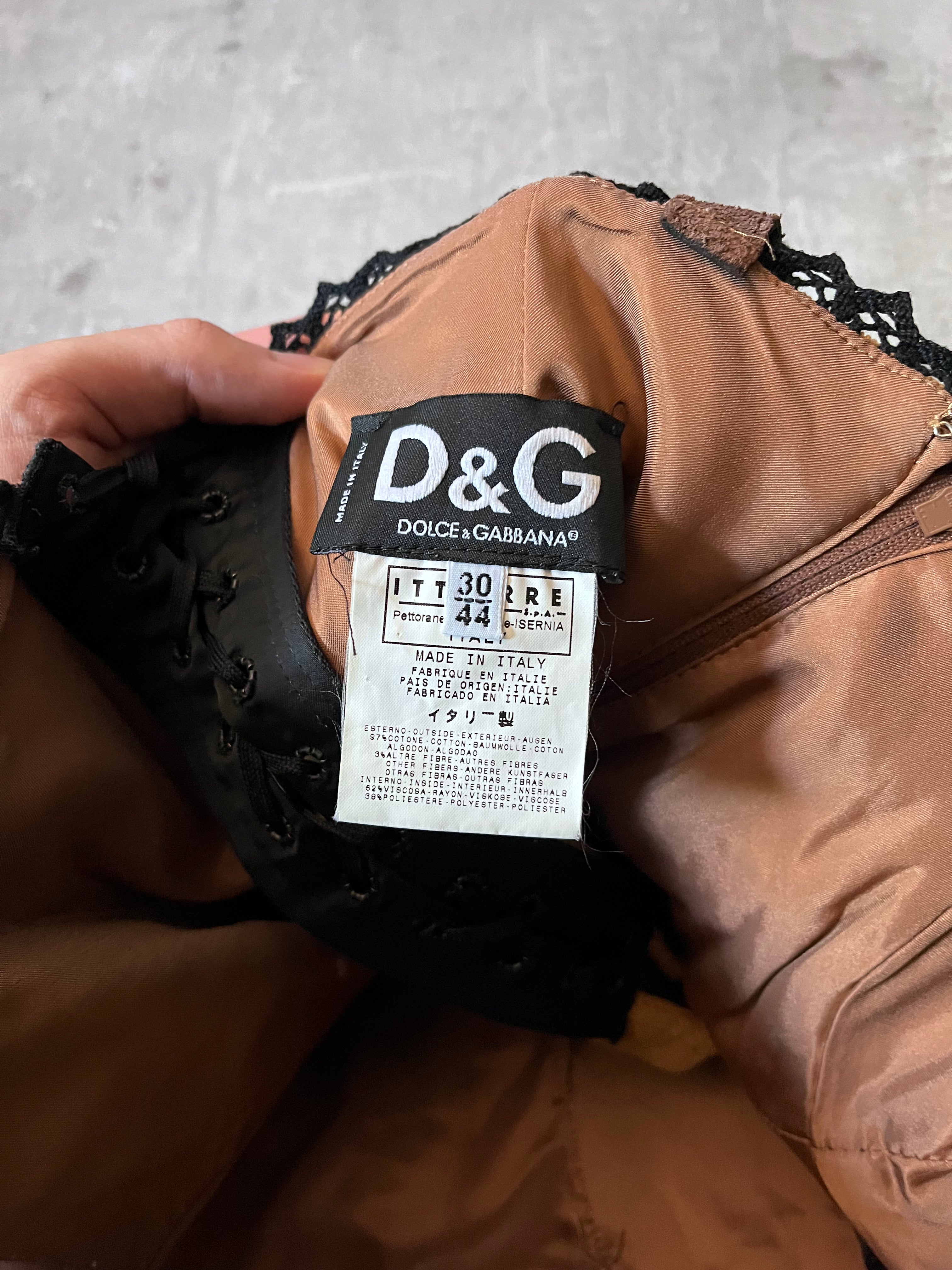 F/W 2002 Dolce & Gabbana Corduroy Embroidery Flower Corset Brown Women - L