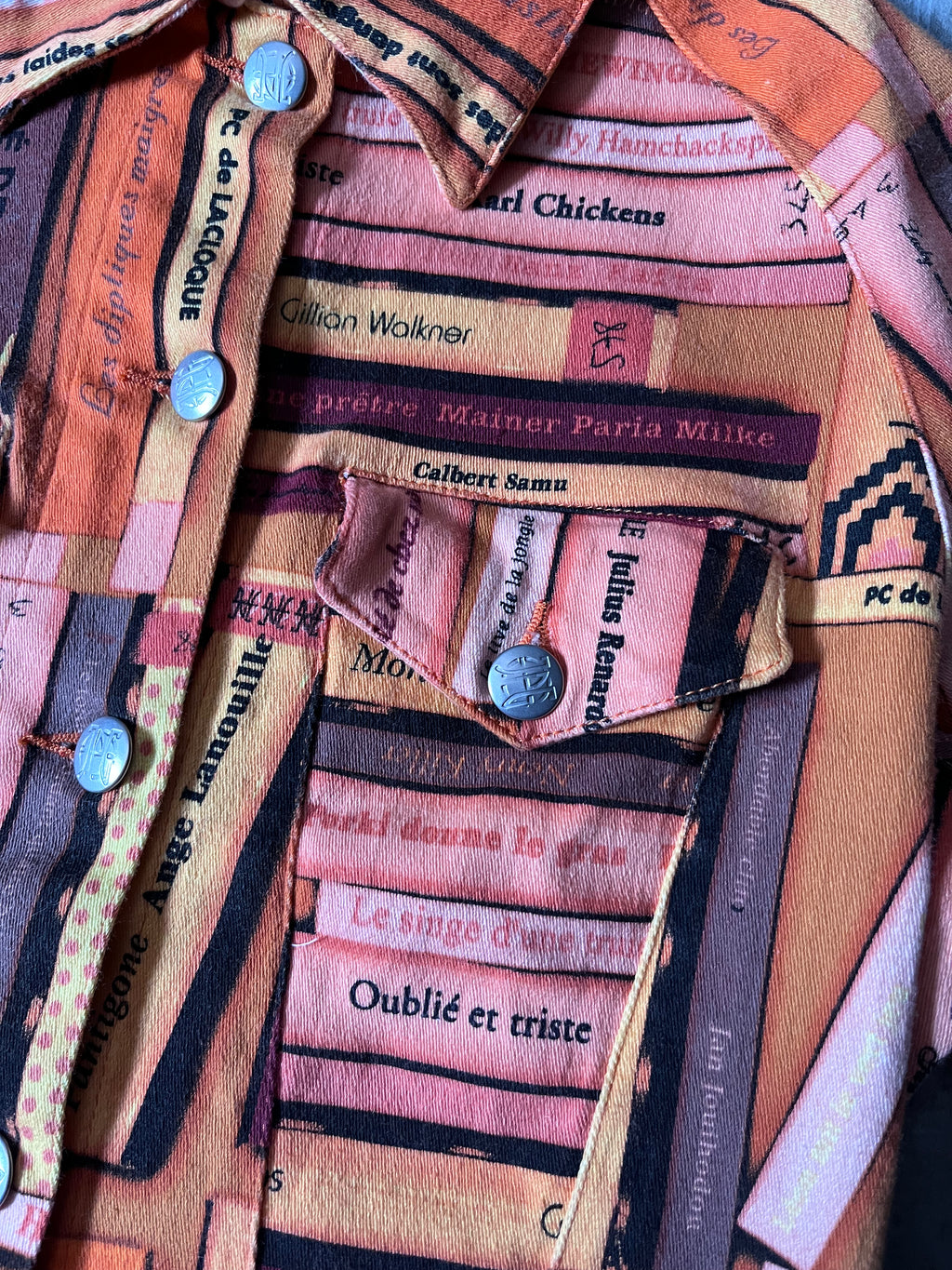 Jean Paul Gaultier All Over Bookshelf Print Short Sleeve Jacket Orange Women - M