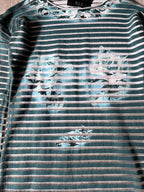 Jean Paul Gaultier Vintage Aqua Flower Mesh Top Striped 3/4 Long Sleeve Blue Women - M