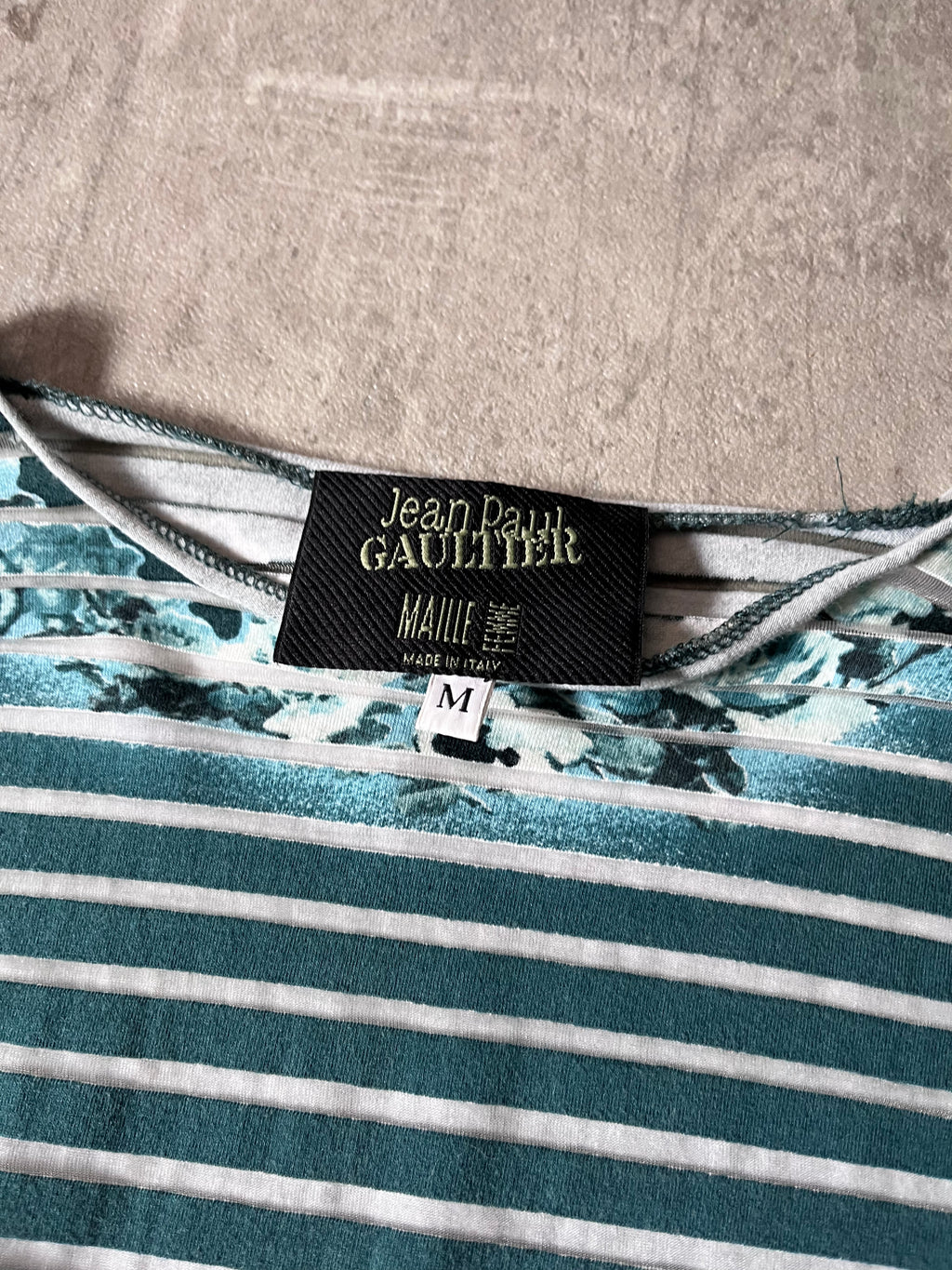 Jean Paul Gaultier Vintage Aqua Flower Mesh Top Striped 3/4 Long Sleeve Blue Women - M