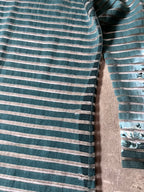 Jean Paul Gaultier Vintage Aqua Flower Mesh Top Striped 3/4 Long Sleeve Blue Women - M
