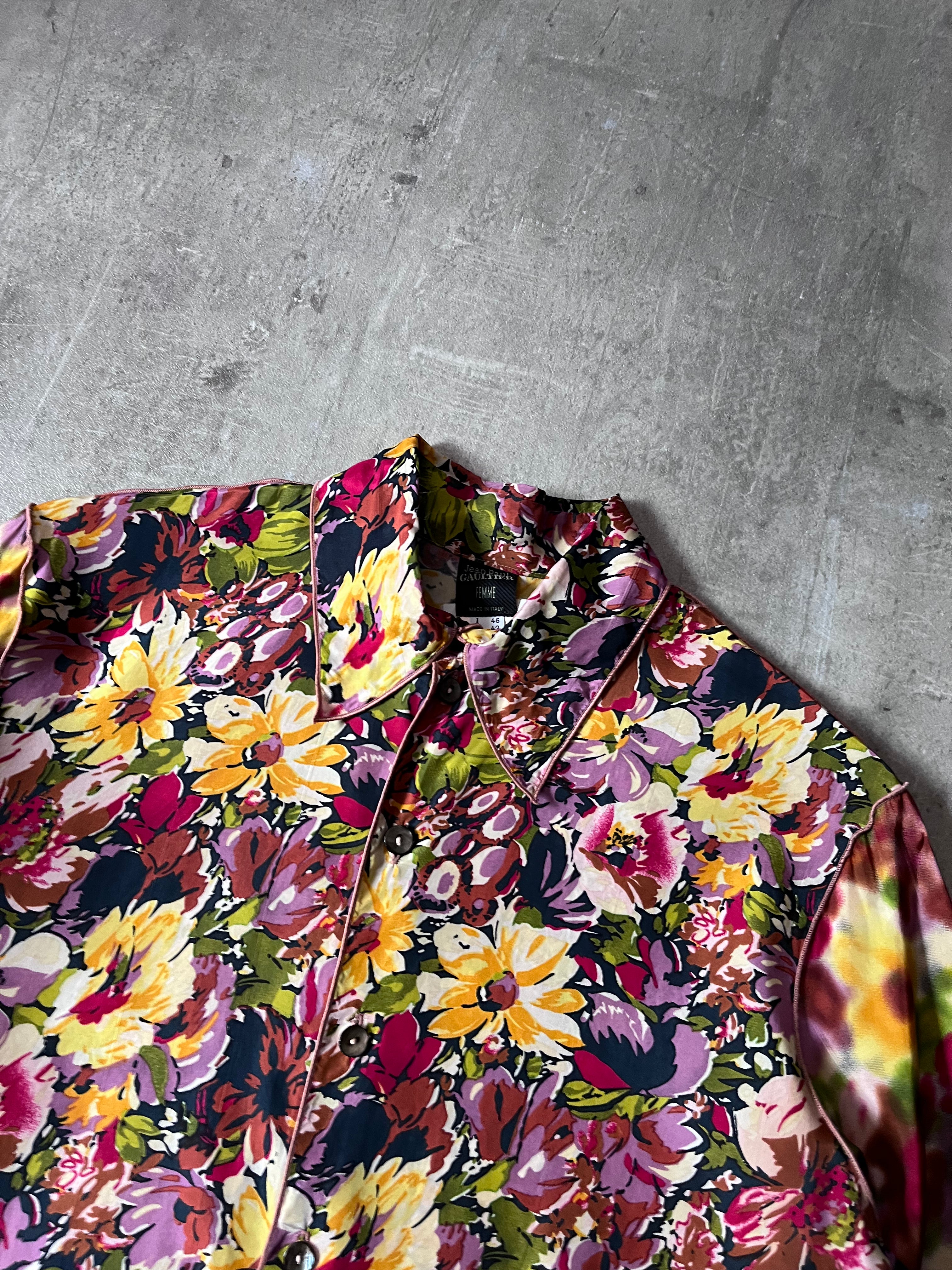 S/S 2001 Jean Paul Gaultier Floral Print Rayon Shirt Multicolor Women - XL