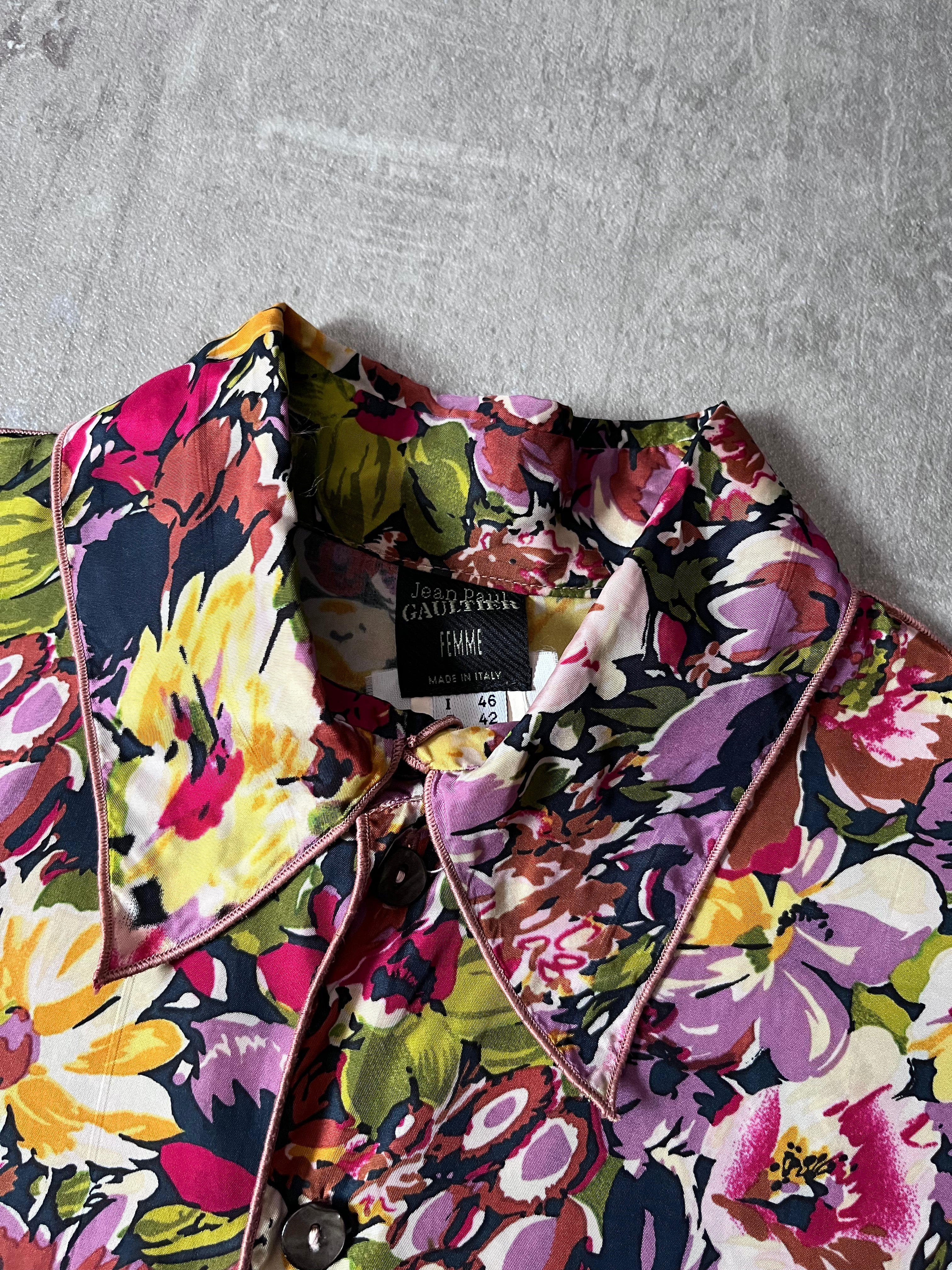 S/S 2001 Jean Paul Gaultier Floral Print Rayon Shirt Multicolor Women - XL
