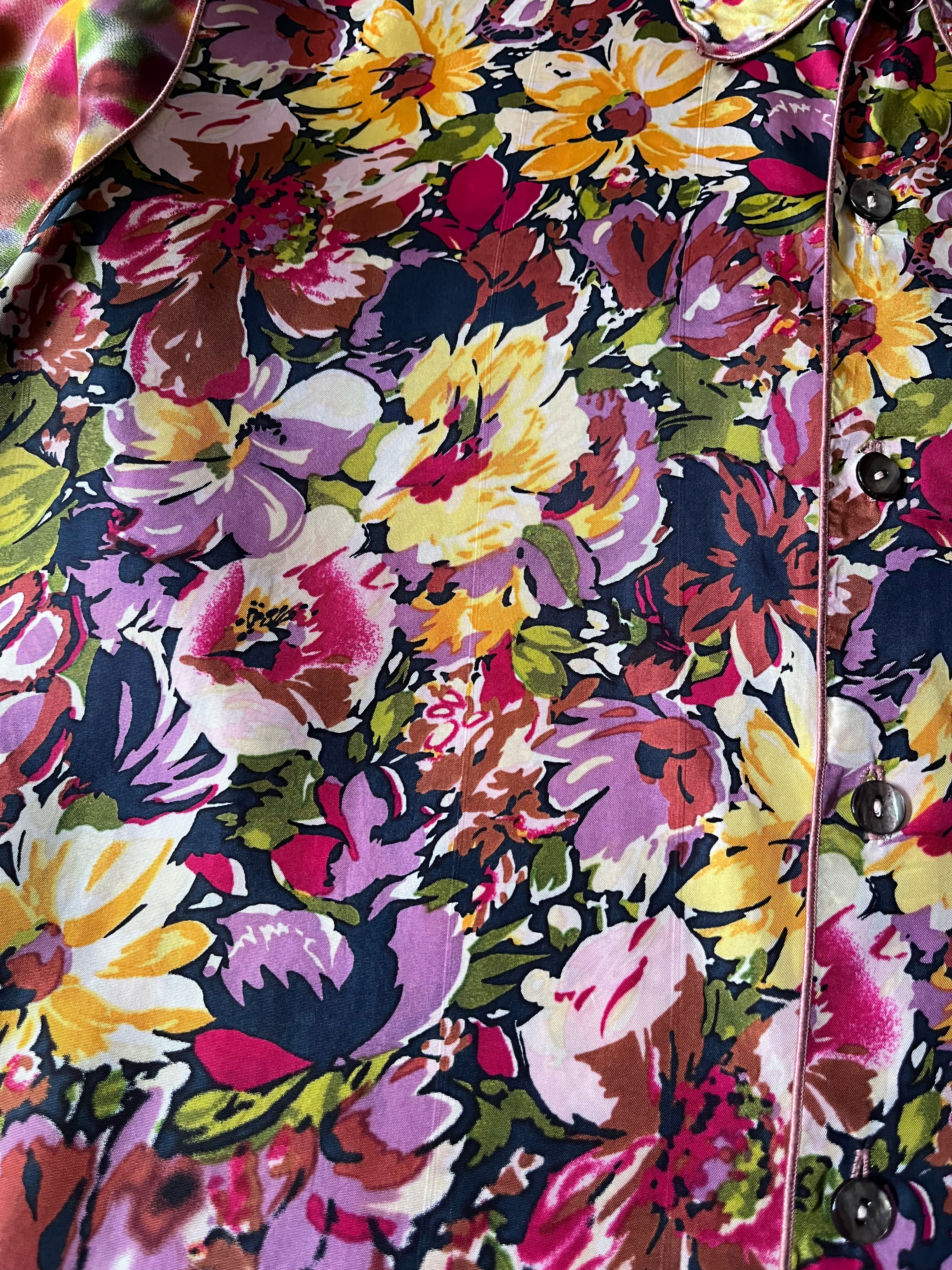 S/S 2001 Jean Paul Gaultier Floral Print Rayon Shirt Multicolor Women - XL