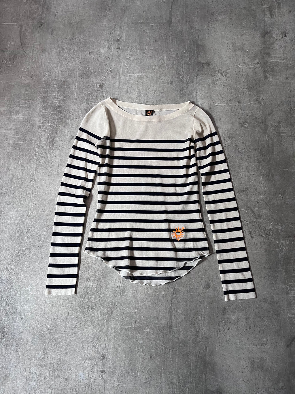 90s Jean Paul Gaultier Sailor Stripes Mesh Top Long Sleeve White Navy Women - S