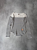 90s Jean Paul Gaultier Sailor Stripes Mesh Top Long Sleeve White Navy Women - S