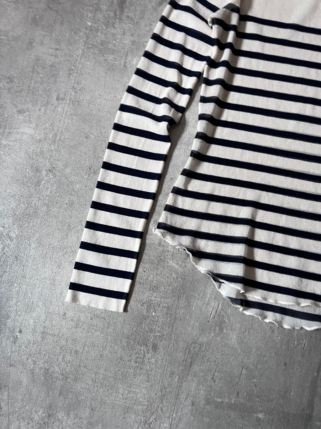 90s Jean Paul Gaultier Sailor Stripes Mesh Top Long Sleeve White Navy Women - S
