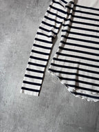 90s Jean Paul Gaultier Sailor Stripes Mesh Top Long Sleeve White Navy Women - S
