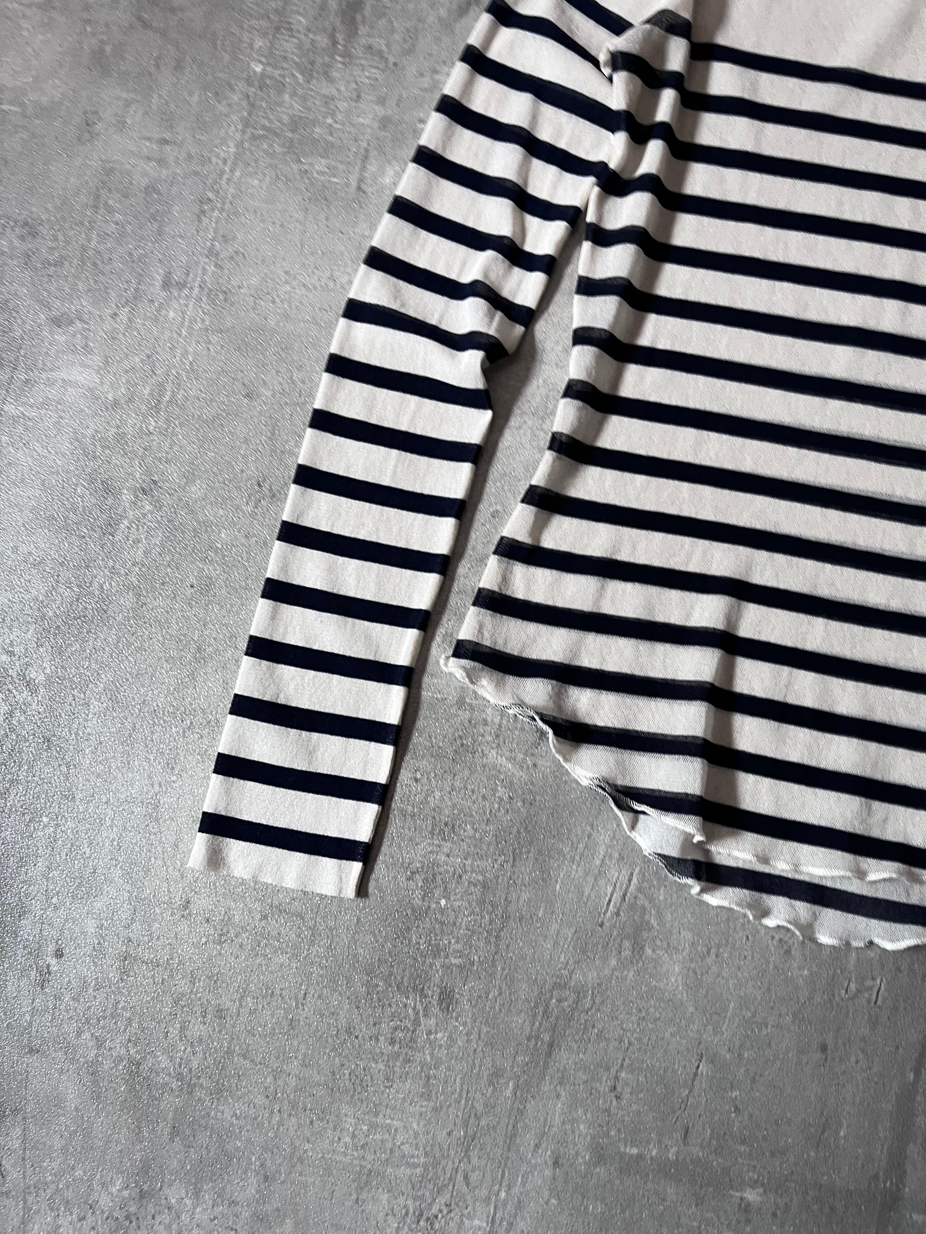 90s Jean Paul Gaultier Sailor Stripes Mesh Top Long Sleeve White Navy Women - S