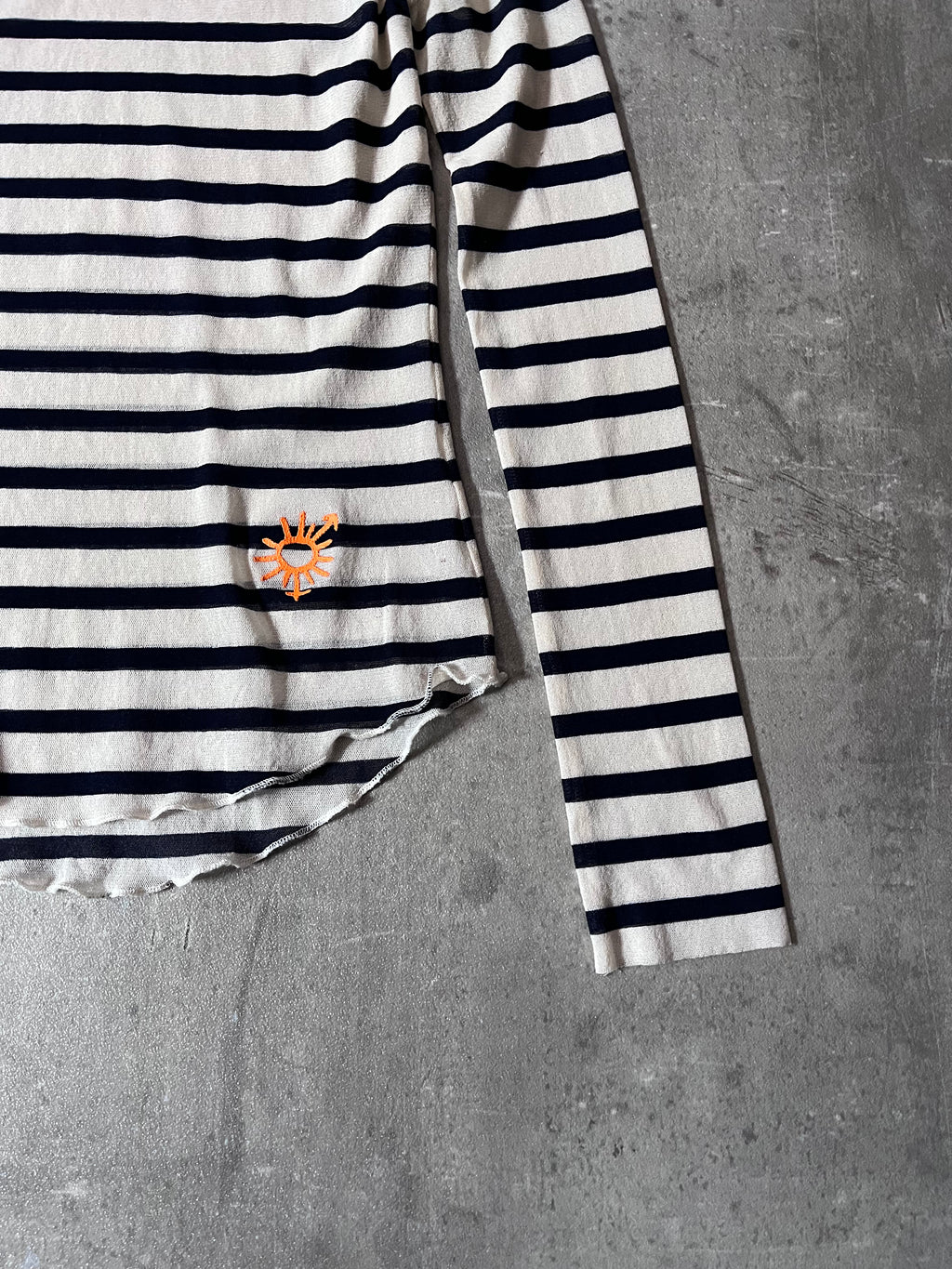 90s Jean Paul Gaultier Sailor Stripes Mesh Top Long Sleeve White Navy Women - S