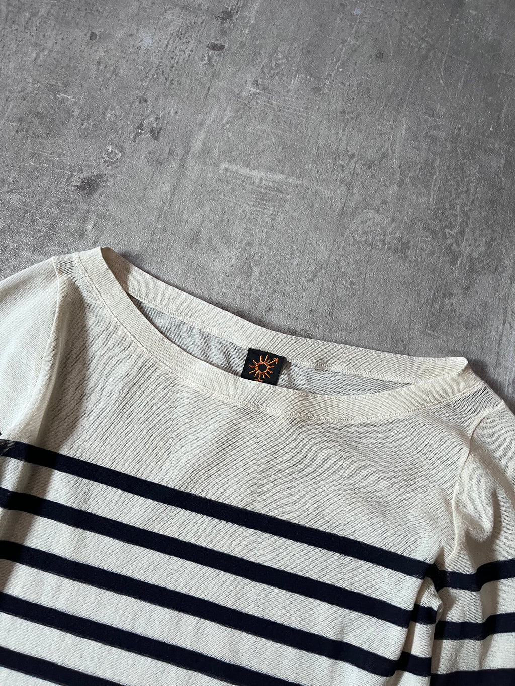 90s Jean Paul Gaultier Sailor Stripes Mesh Top Long Sleeve White Navy Women - S