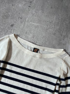 90s Jean Paul Gaultier Sailor Stripes Mesh Top Long Sleeve White Navy Women - S