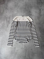90s Jean Paul Gaultier Sailor Stripes Mesh Top Long Sleeve White Navy Women - S