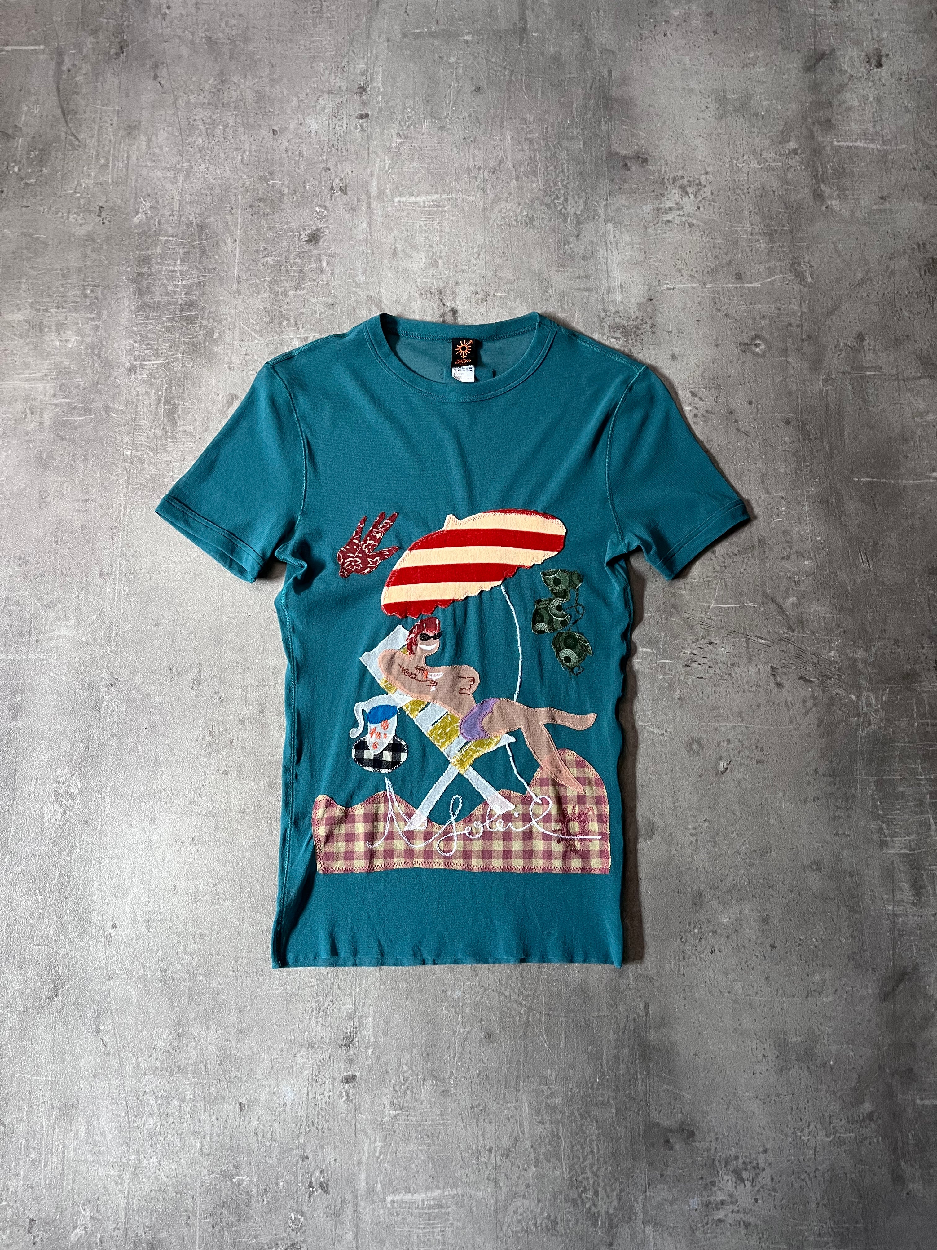 Jean Paul Gaultier Vintage Summery Beach Style Patches Mesh Top T-shirt Turquoise Unisex - M