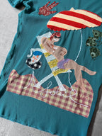 Jean Paul Gaultier Vintage Summery Beach Style Patches Mesh Top T-shirt Turquoise Unisex - M