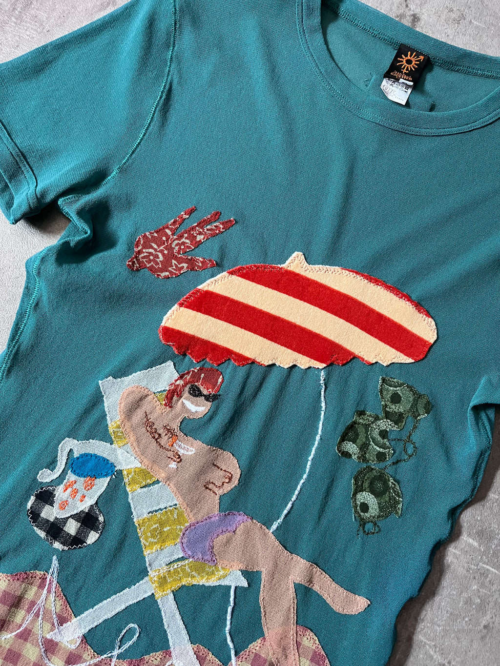 Jean Paul Gaultier Vintage Summery Beach Style Patches Mesh Top T-shirt Turquoise Unisex - M