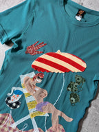 Jean Paul Gaultier Vintage Summery Beach Style Patches Mesh Top T-shirt Turquoise Unisex - M