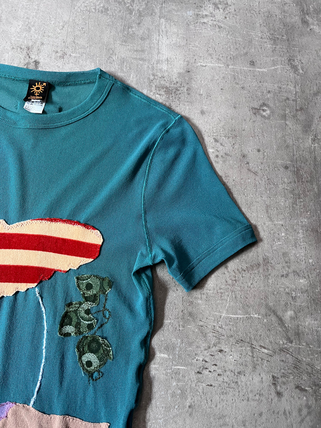 Jean Paul Gaultier Vintage Summery Beach Style Patches Mesh Top T-shirt Turquoise Unisex - M
