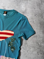 Jean Paul Gaultier Vintage Summery Beach Style Patches Mesh Top T-shirt Turquoise Unisex - M