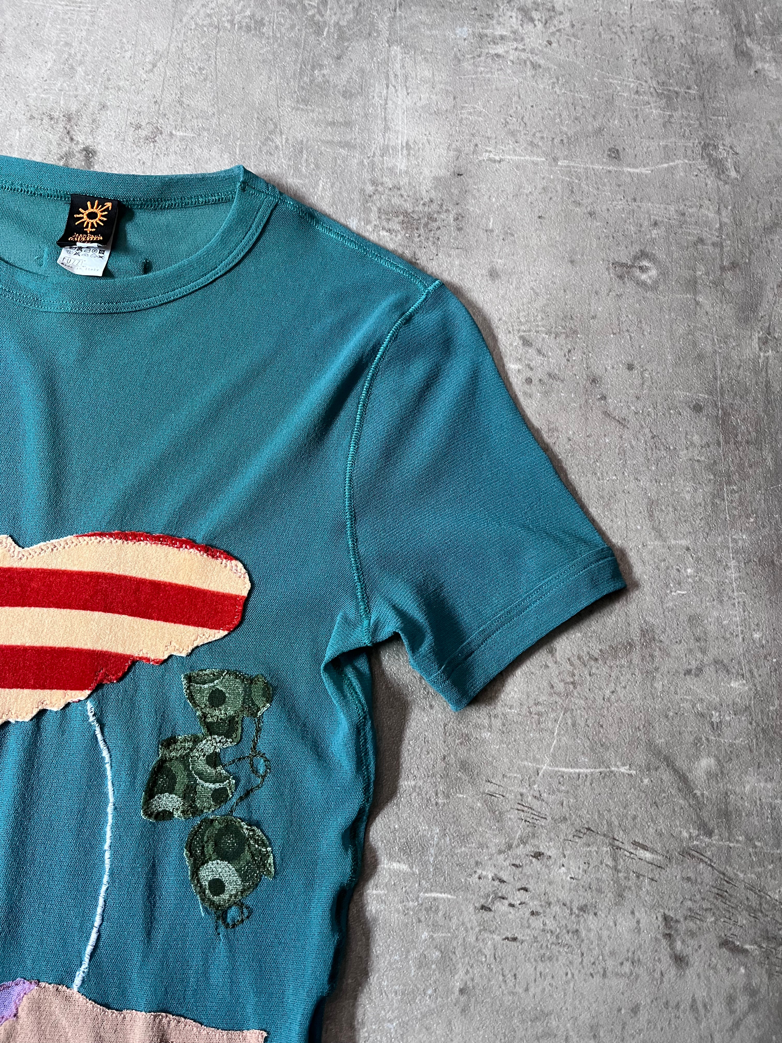 Jean Paul Gaultier Vintage Summery Beach Style Patches Mesh Top T-shirt Turquoise Unisex - M
