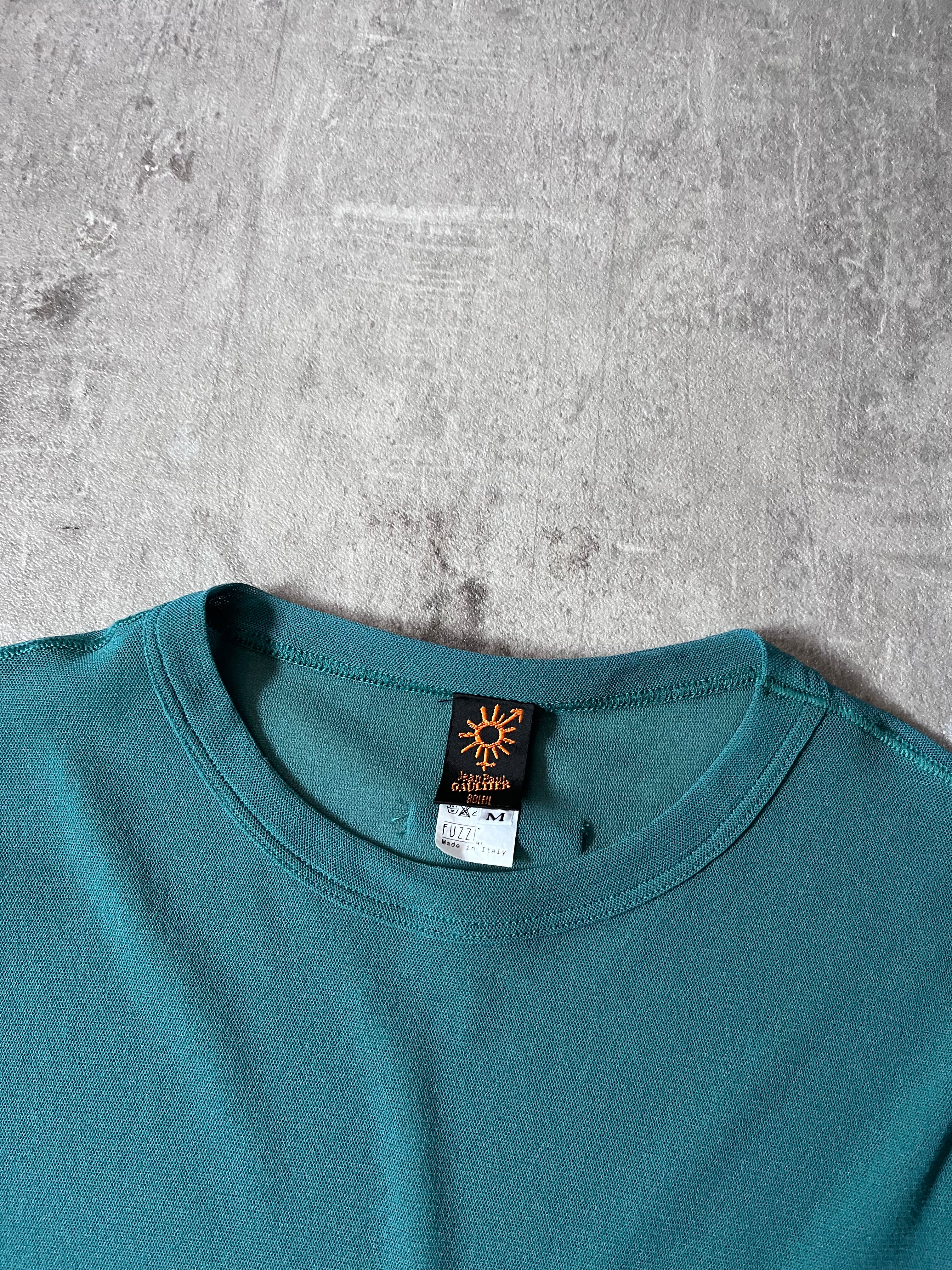 Jean Paul Gaultier Vintage Summery Beach Style Patches Mesh Top T-shirt Turquoise Unisex - M