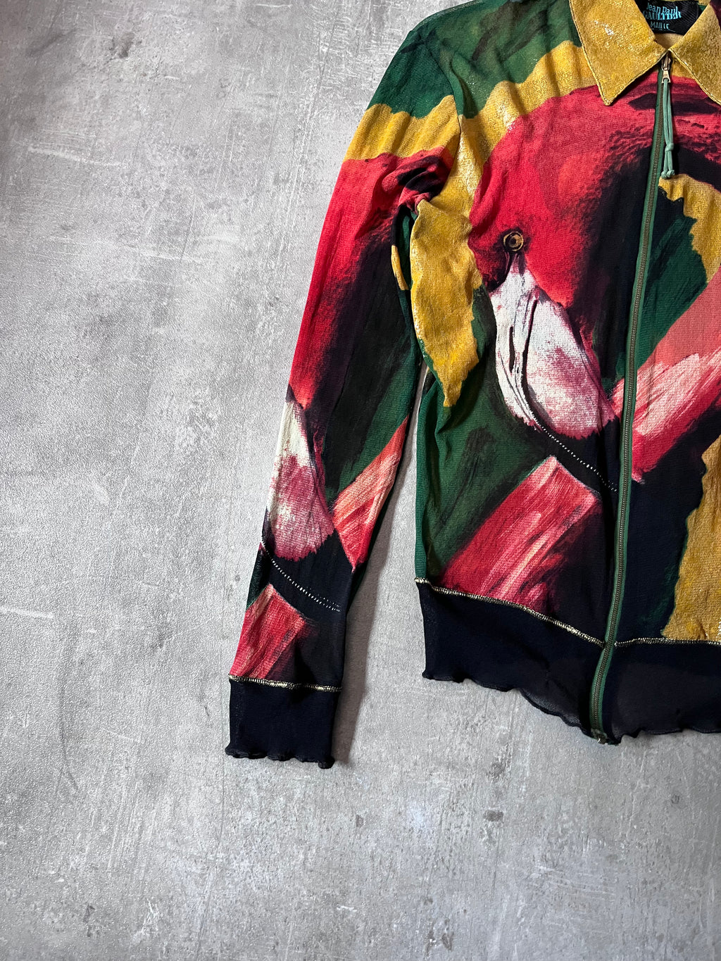 S/S 1996 Jean Paul Gaultier Flamingo All Over Print Mesh Jacket Multicolor Unisex - L