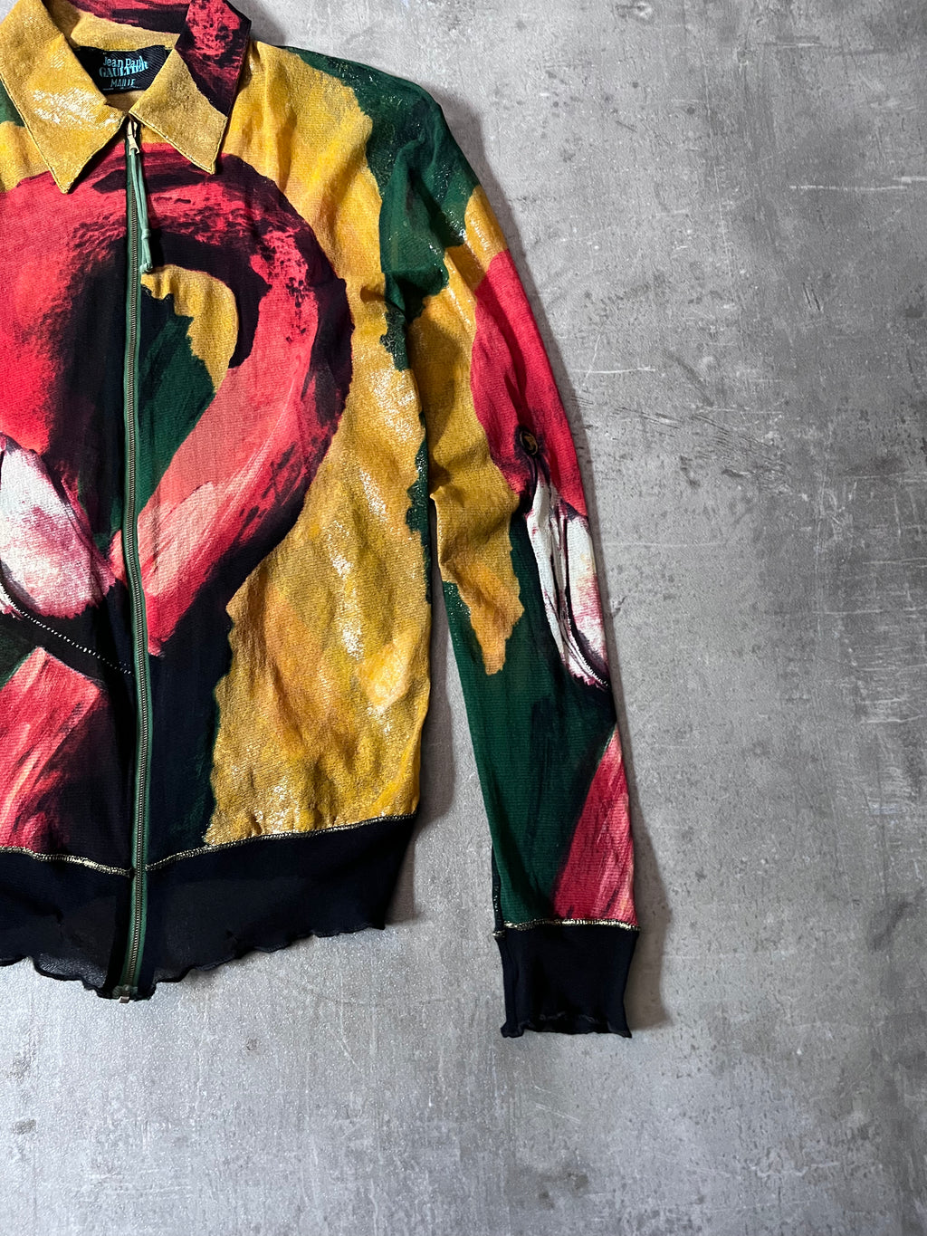 S/S 1996 Jean Paul Gaultier Flamingo All Over Print Mesh Jacket Multicolor Unisex - L
