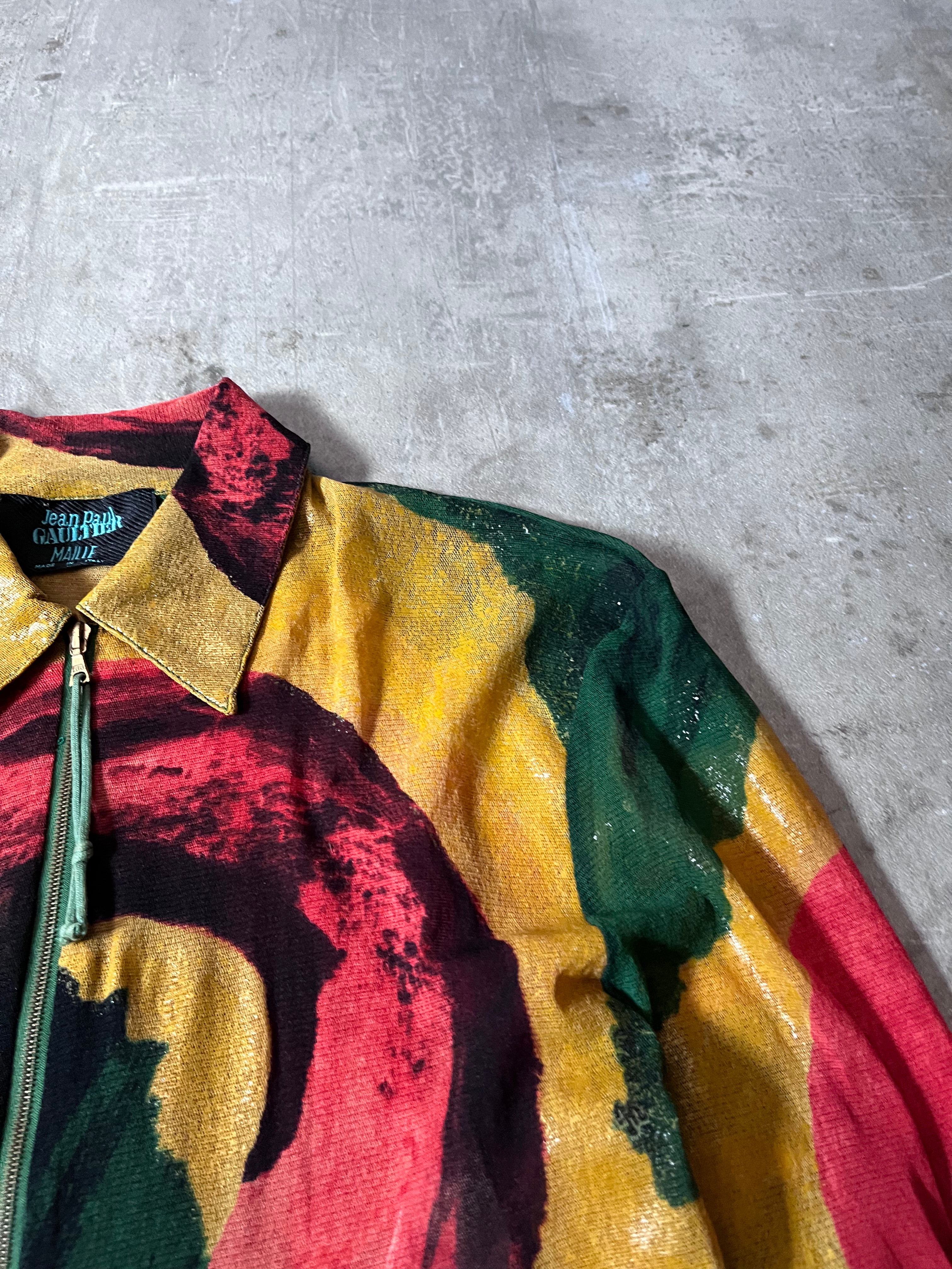 S/S 1996 Jean Paul Gaultier Flamingo All Over Print Mesh Jacket Multicolor Unisex - L