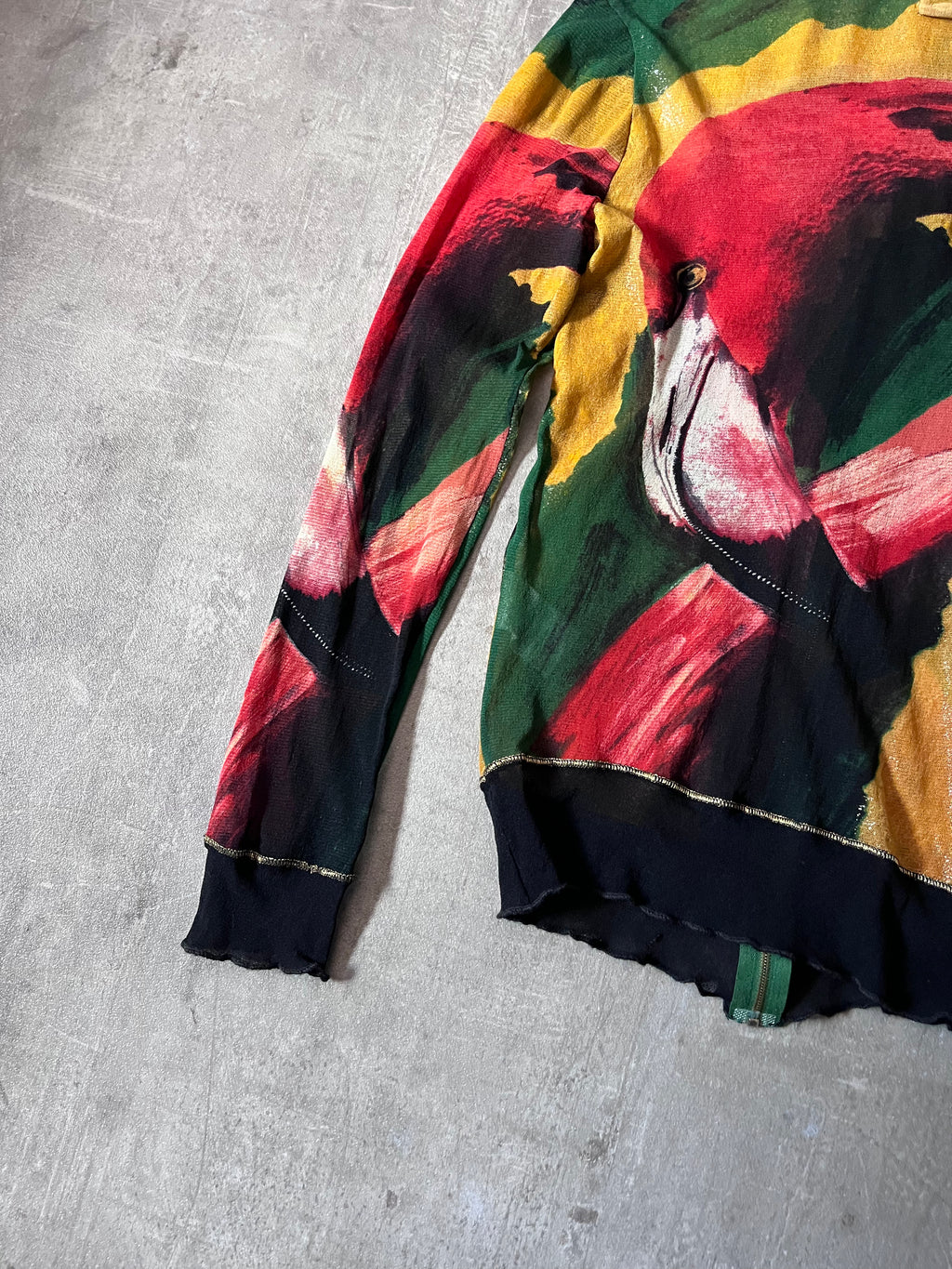S/S 1996 Jean Paul Gaultier Flamingo All Over Print Mesh Jacket Multicolor Unisex - L