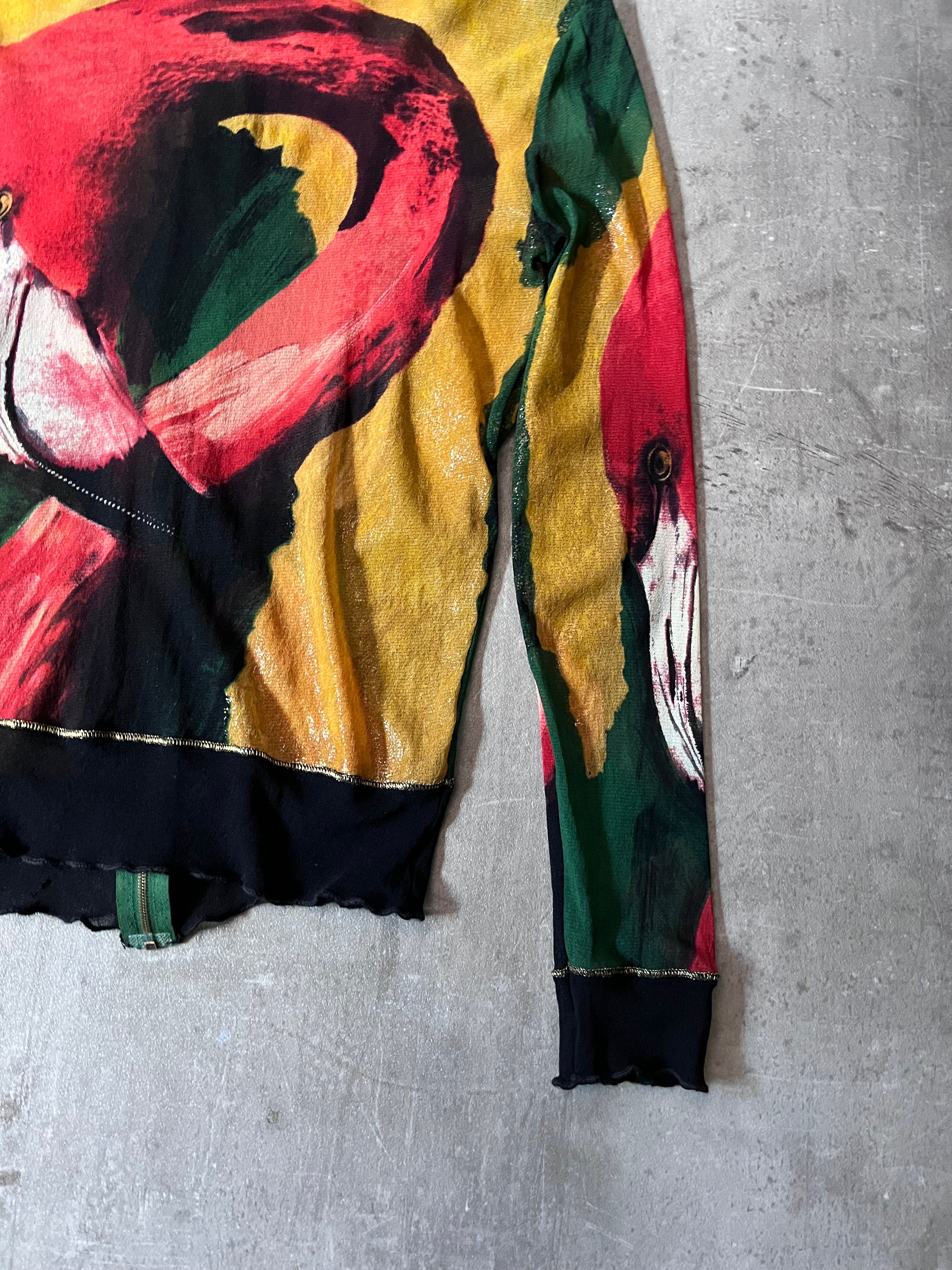 S/S 1996 Jean Paul Gaultier Flamingo All Over Print Mesh Jacket Multicolor Unisex - L