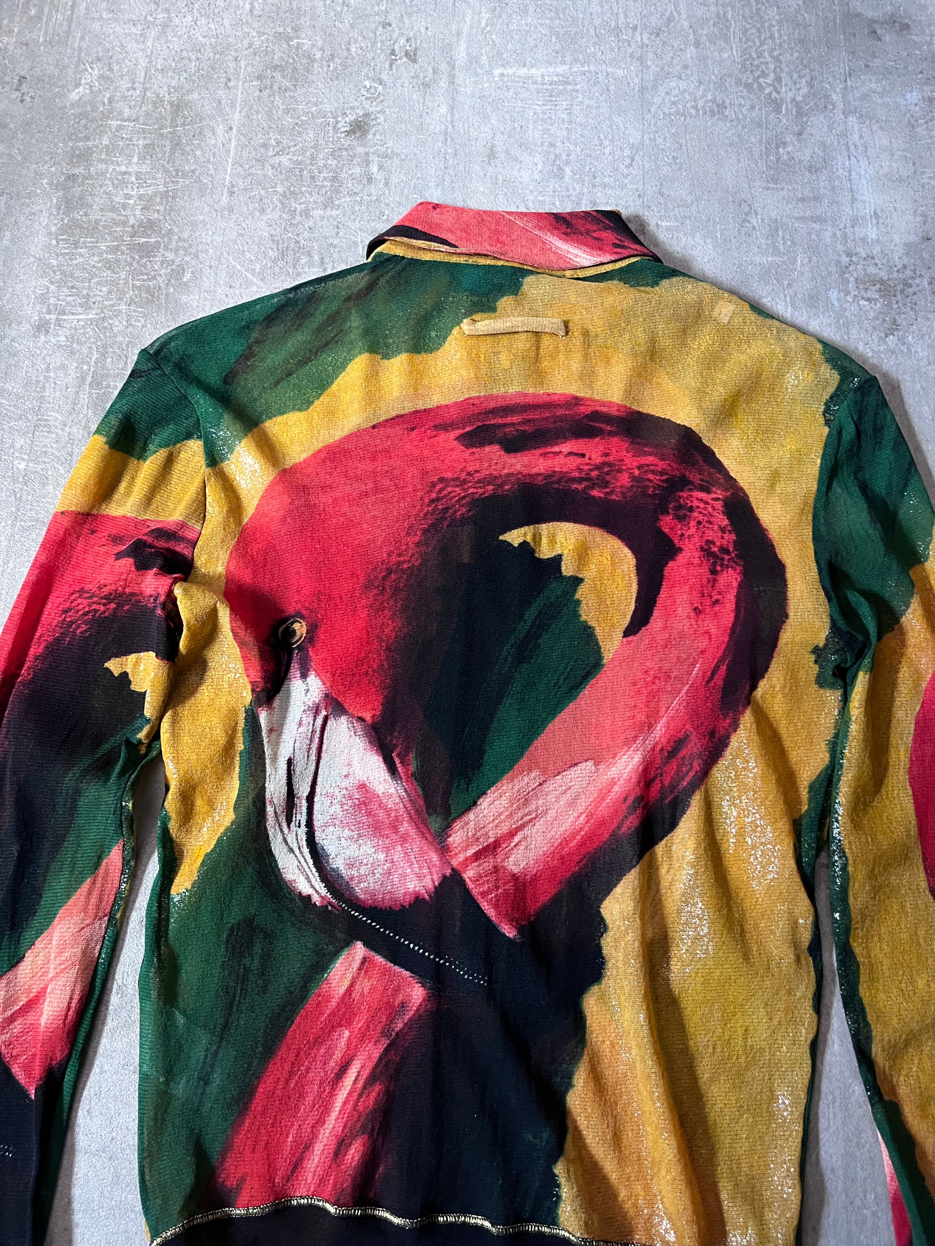 S/S 1996 Jean Paul Gaultier Flamingo All Over Print Mesh Jacket Multicolor Unisex - L