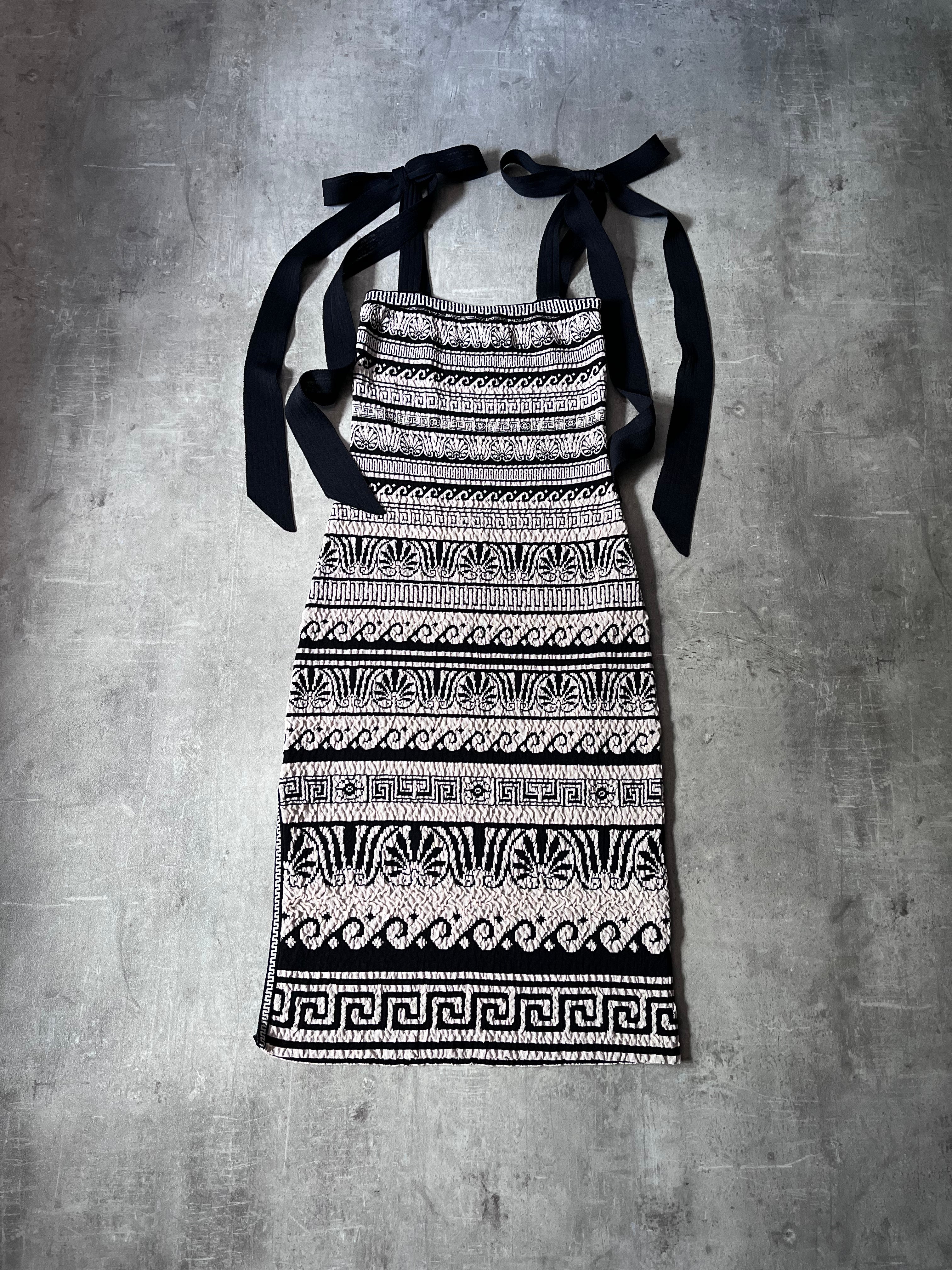Cruise 2018 Chanel by Karl Lagerfeld Greek Style Paper Dress Beige Black Women - S