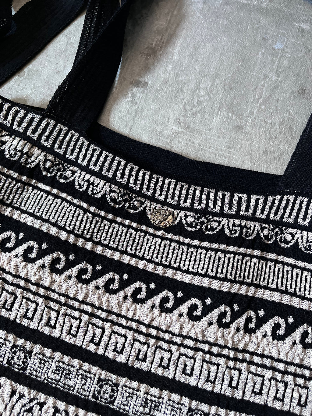 Cruise 2018 Chanel by Karl Lagerfeld Greek Style Paper Dress Beige Black Women - S