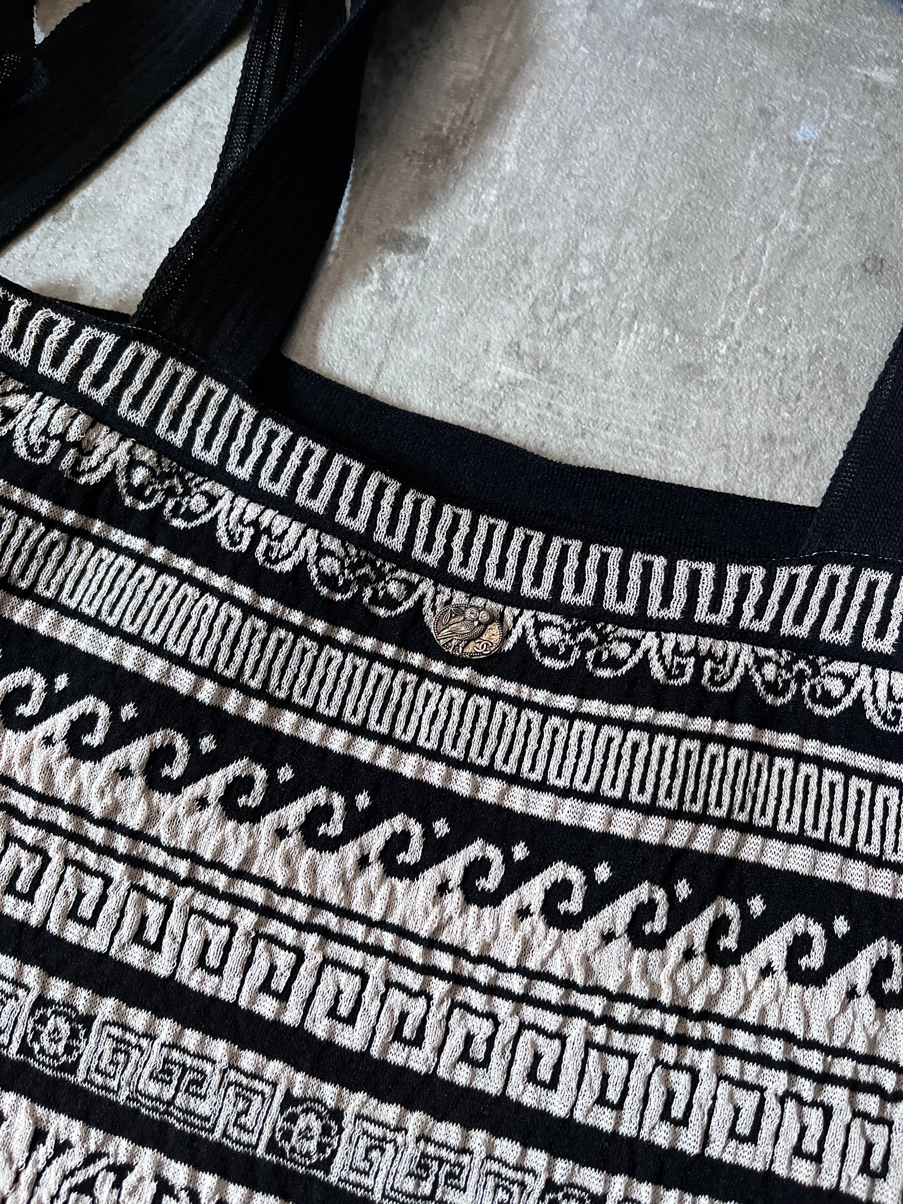 Cruise 2018 Chanel by Karl Lagerfeld Greek Style Paper Dress Beige Black Women - S