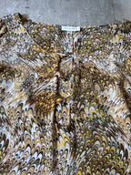 Celine Vintage All Over Print Silk Long Sleeve Beige Green Women - L