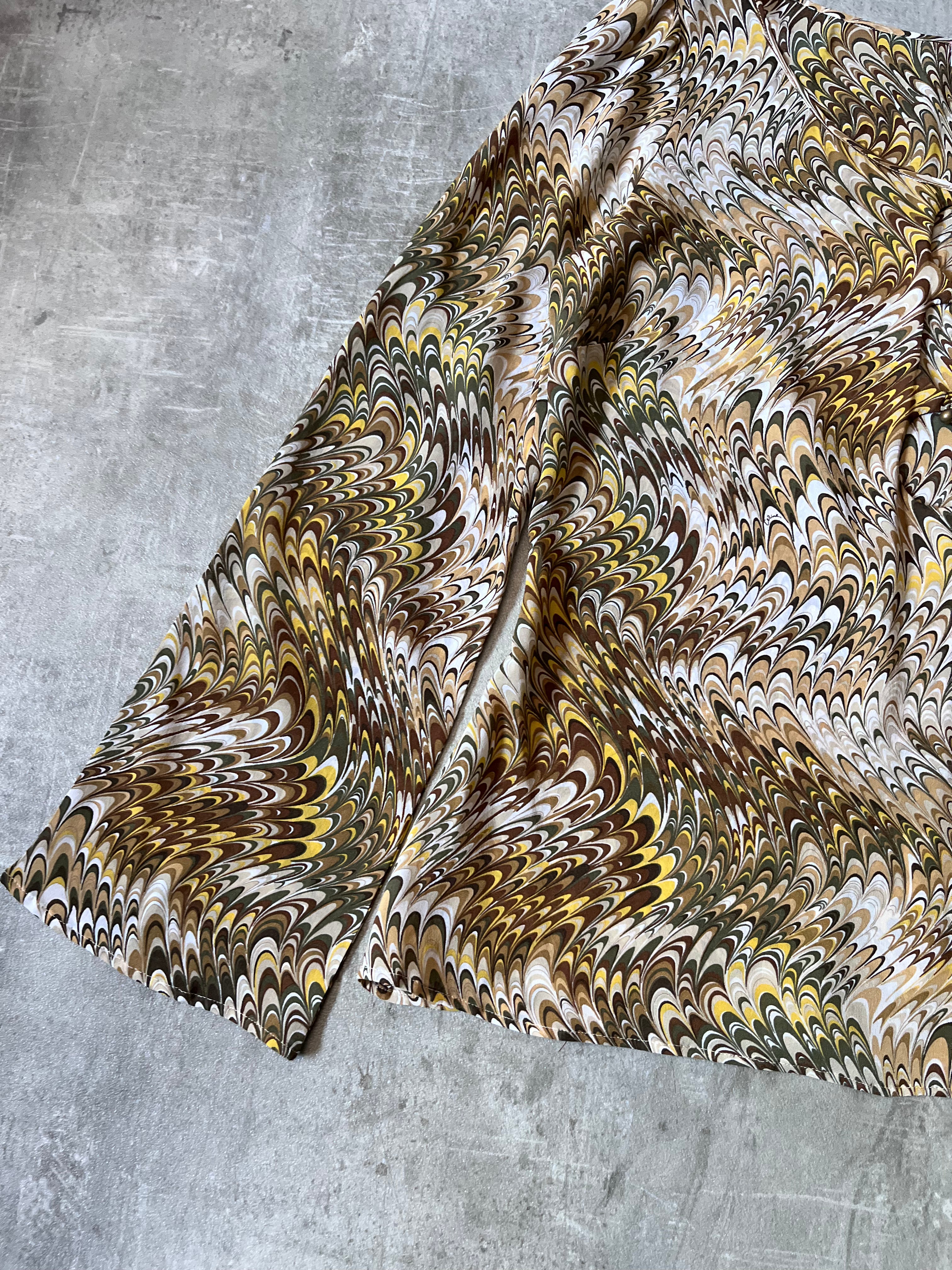 Celine Vintage All Over Print Silk Long Sleeve Beige Green Women - L