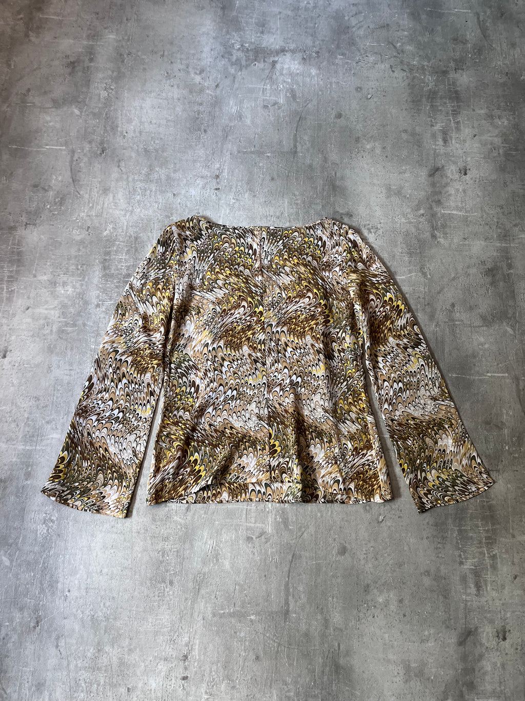 Celine Vintage All Over Print Silk Long Sleeve Beige Green Women - L
