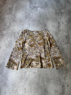 Celine Vintage All Over Print Silk Long Sleeve Beige Green Women - L