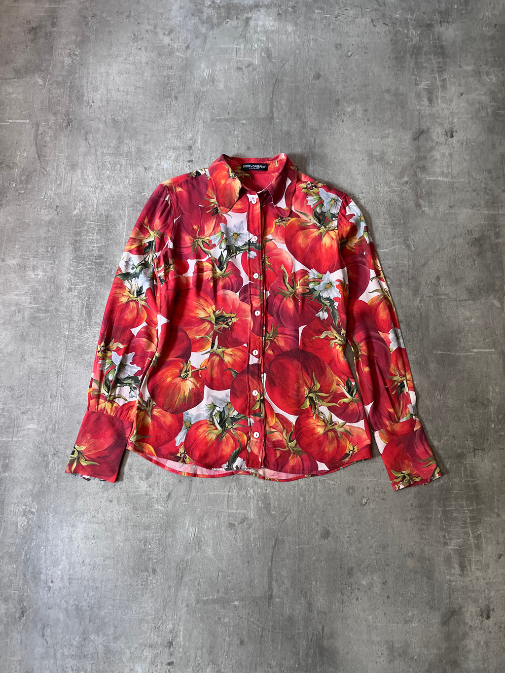 S/S 2012 Dolce & Gabbana Tomato Print Silk Shirt Red Women - S