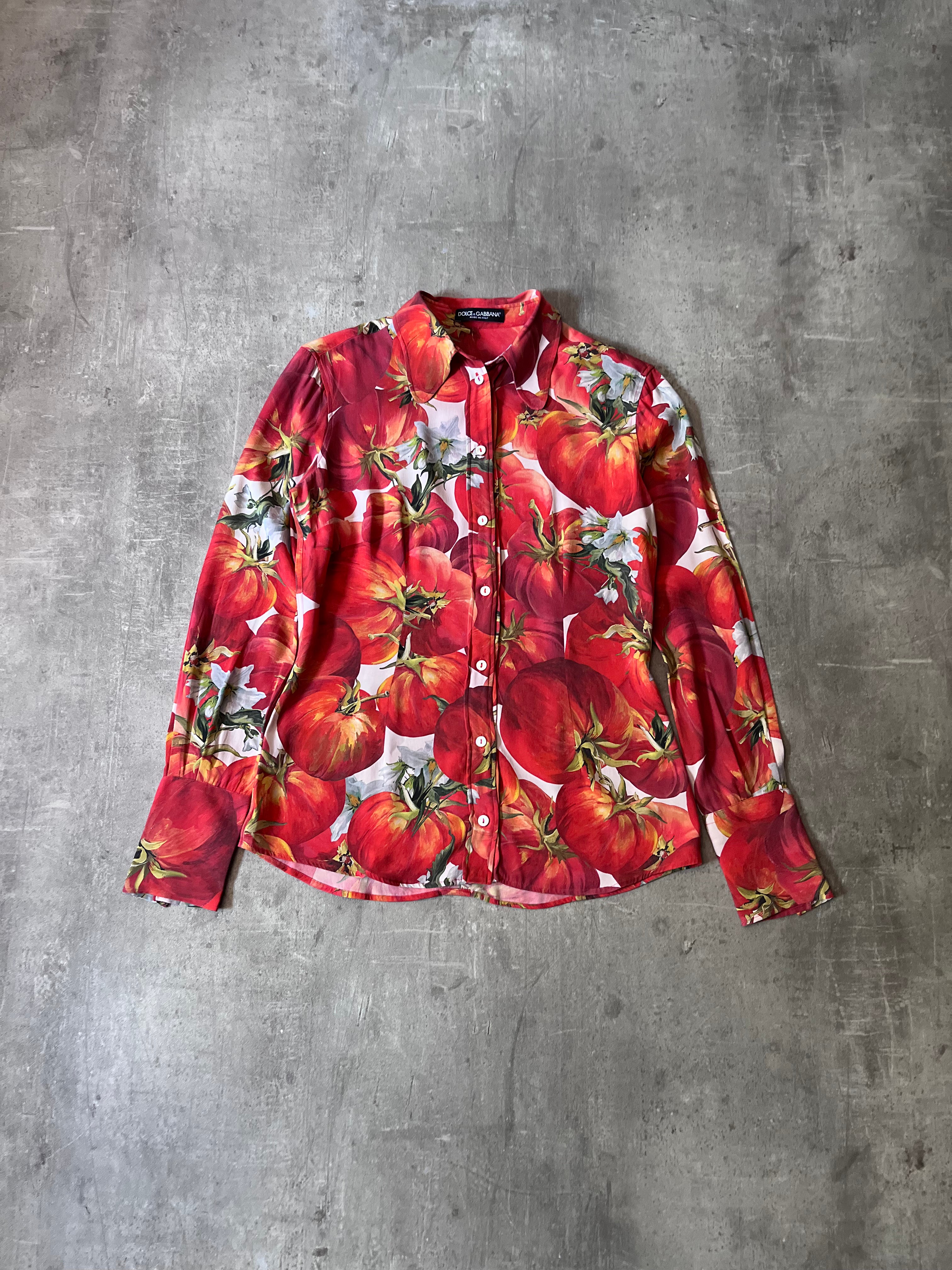 S/S 2012 Dolce & Gabbana Tomato Print Silk Shirt Red Women - S