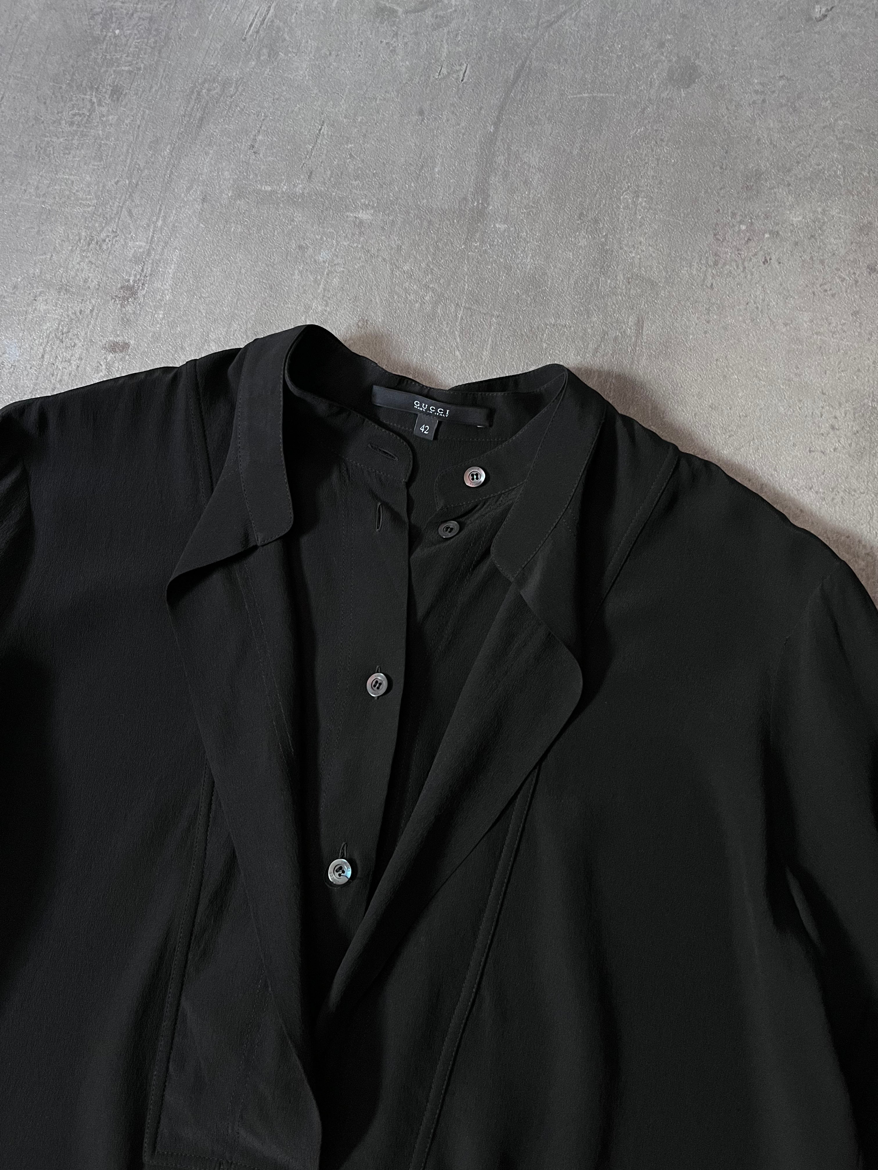 Gucci Double Collar Silk Shirt Black Women - M
